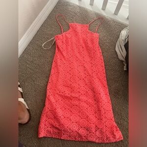 Lilly Pulitzer Costello Cut In Pucker Pink Coral Breakers Lace Shift Dress L